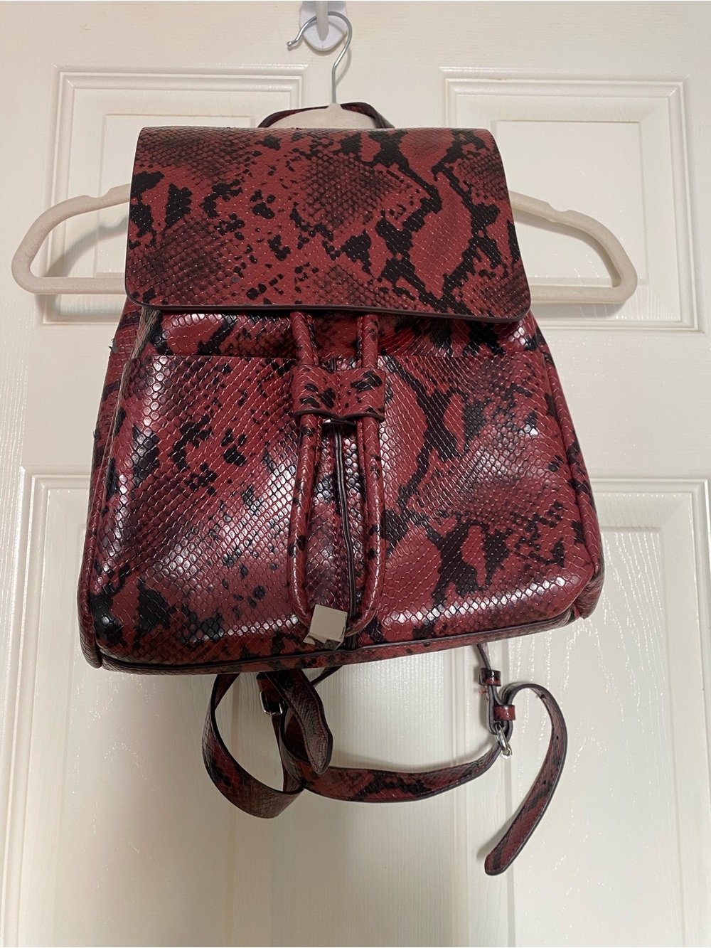 Red Snake-Print Backpack Tote - Unbranded